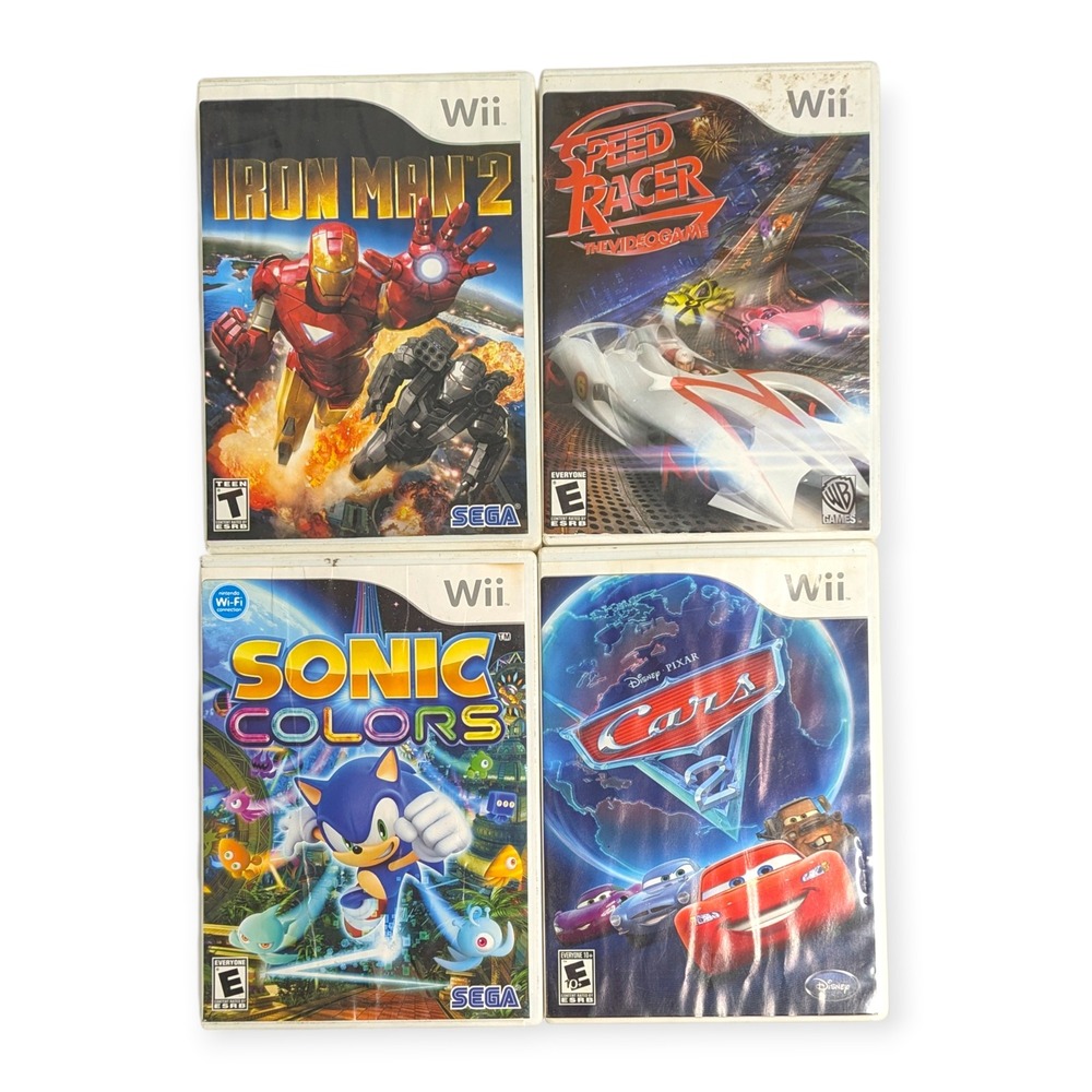 Nintendo Wii 4 Game Lot Sonic Colors Iron Man 2 Cars 2 Speed Racer CIB Bundle